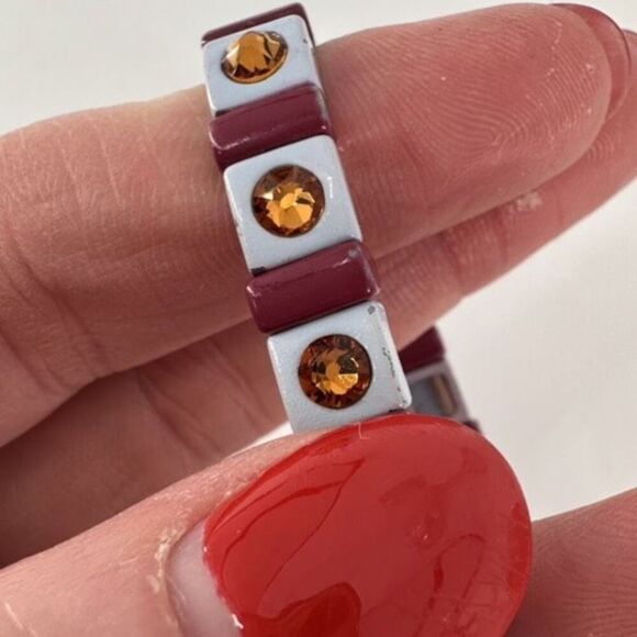 Roxanne Assoulin Womens Enamel Swarovski Crystal Stretch Bracelet Light blue Red - Picture 8 of 12